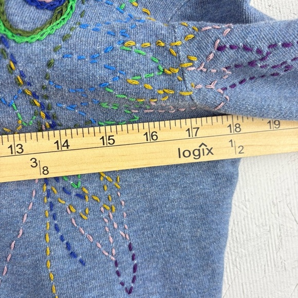 LOVE YAYA Dusty Blue Colorful Embroidered long sleeve Zip Up Hoodie Top 2 Medium - Picture 7 of 9